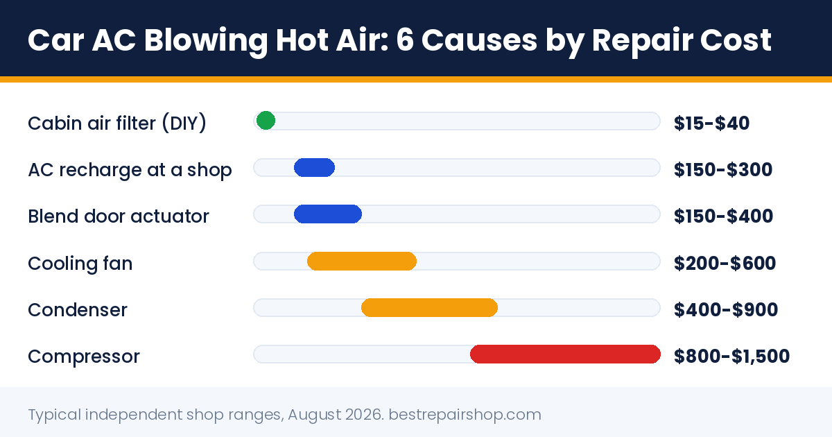 car ac blowing hot air: 6 causes ranked by typical repair cost
