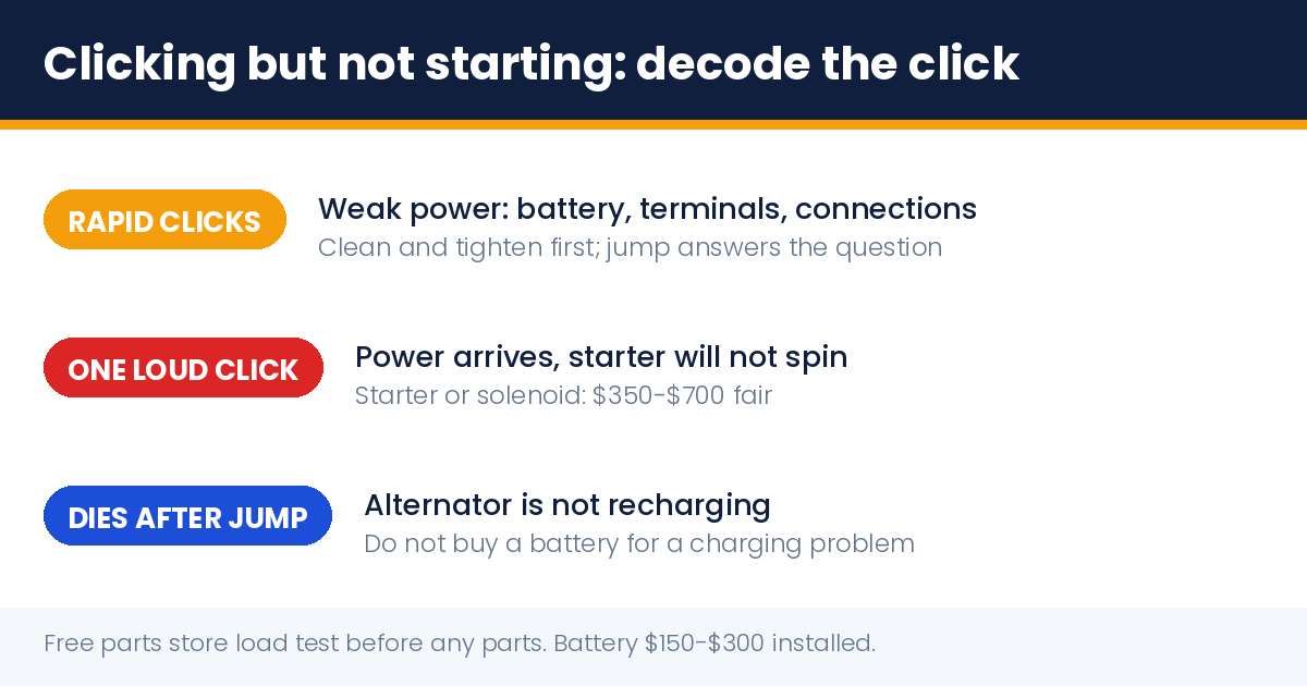 Car is clicking but not starting: what each click means