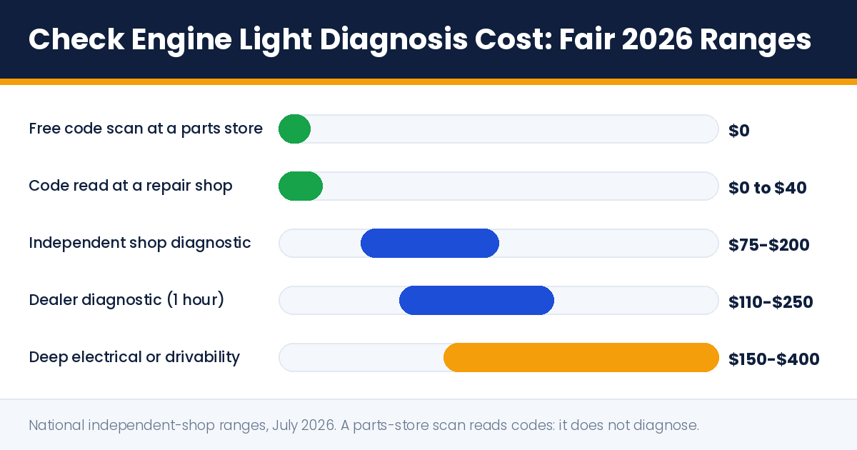 check engine light diagnosis cost: fair 2026 price ranges by shop type