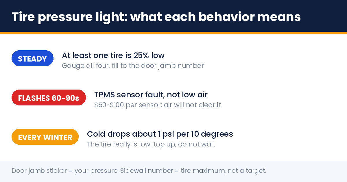 Tire pressure light: steady vs flashing vs seasonal meaning