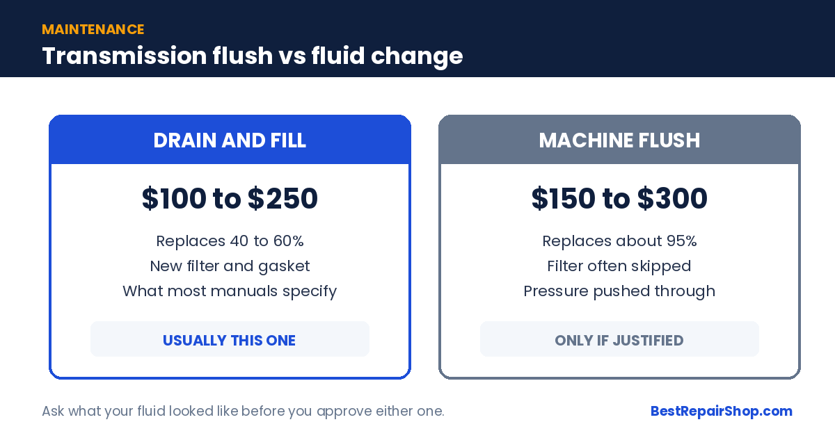 Transmission flush compared with a drain and fill fluid change, with fair prices