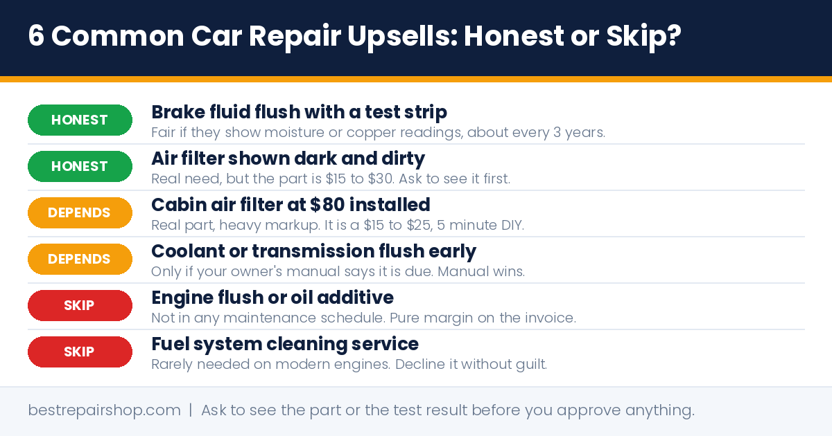 common car repair upsells: 6 inspection report add-ons ranked from honest to skip