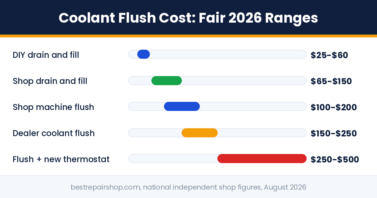 coolant flush cost: fair 2026 price ranges from DIY drain and fill to dealer flush