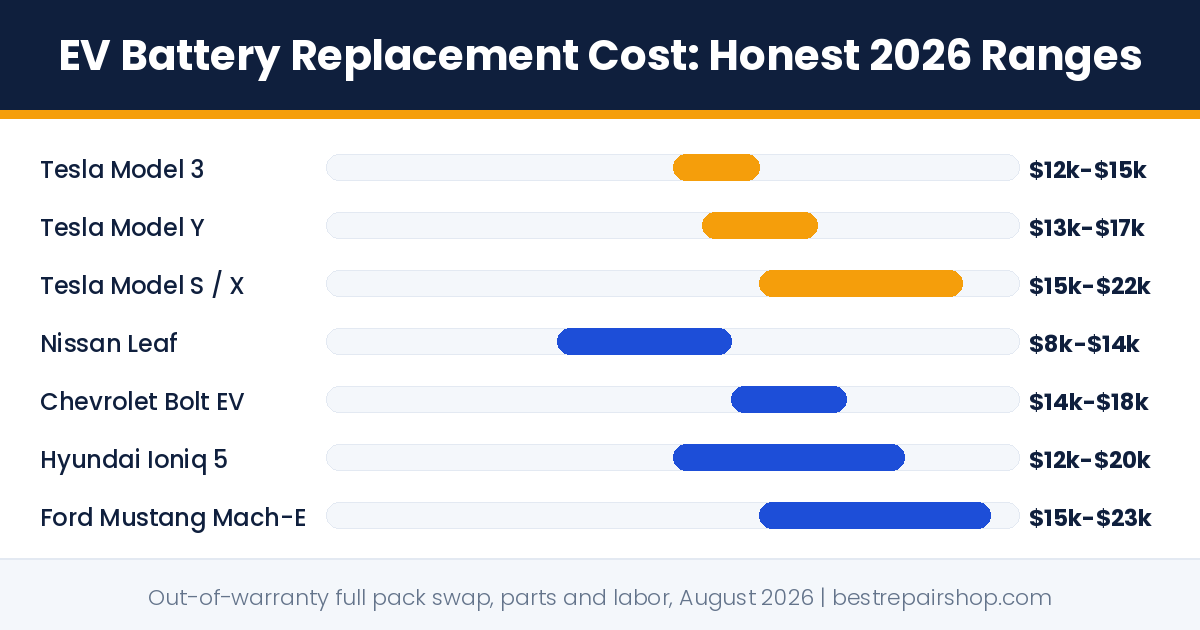cost of replacing a tesla battery: 2026 out of warranty price ranges for Tesla Model 3, Model Y, Model S and 4 rival EVs