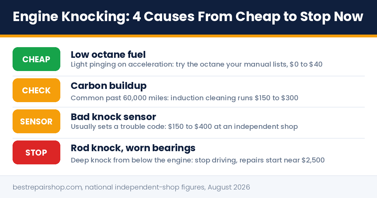 engine knocking: 4 causes ranked from cheap fuel fix to stop driving rod knock