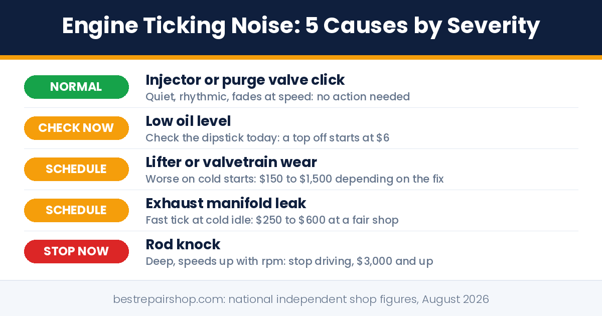 engine ticking noise: 5 causes ranked from normal to stop driving