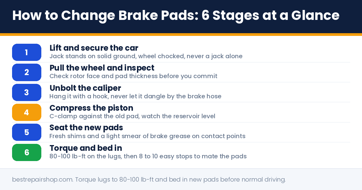 how to change brake pads: six key stages from lifting the car to torque and bed-in