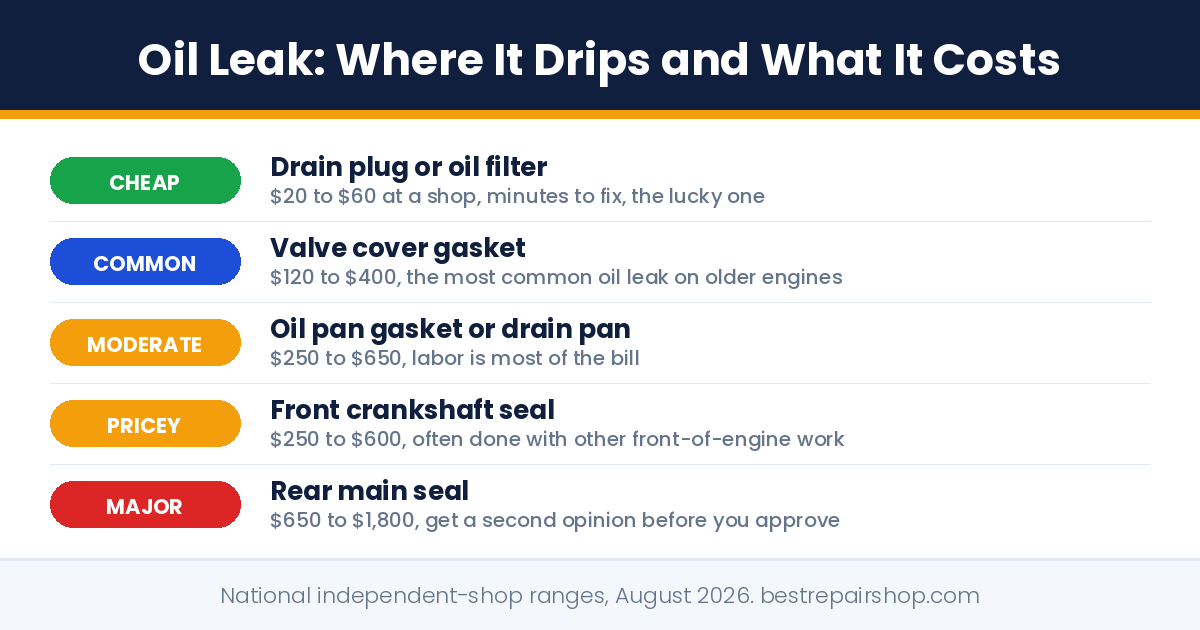 oil leak: five common leak spots with fair repair cost ranges